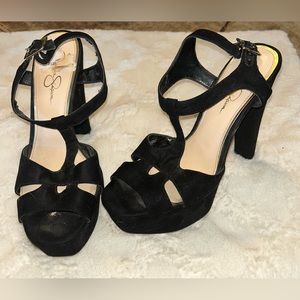 Black suede open toe Jessica Simpson heels size 8.5M